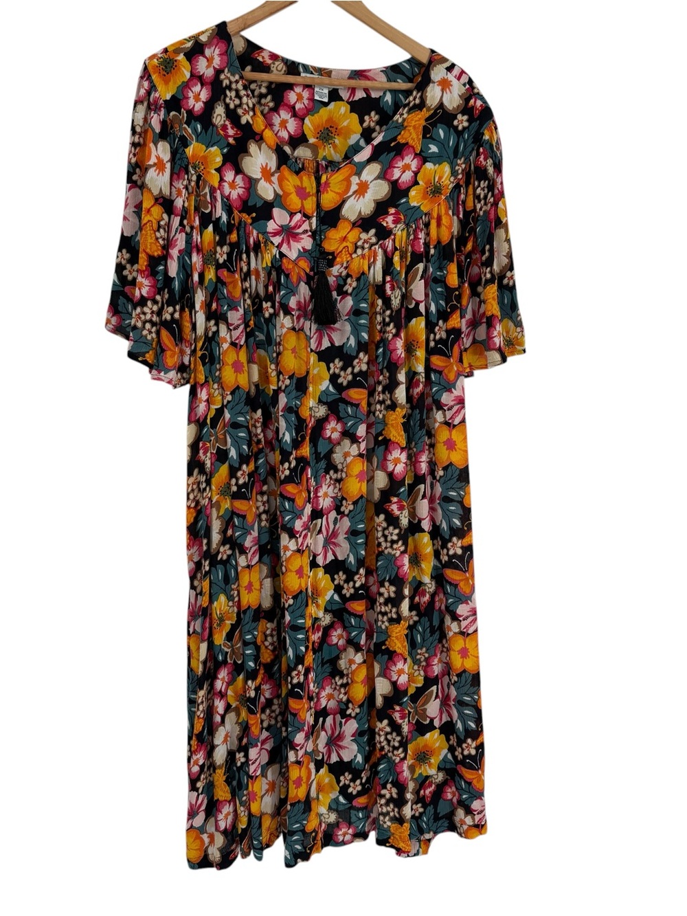 Go Softly Patio Dress Rayon Flowy Size 2X Muumuu Pockets Kaftan Floral Zip Up